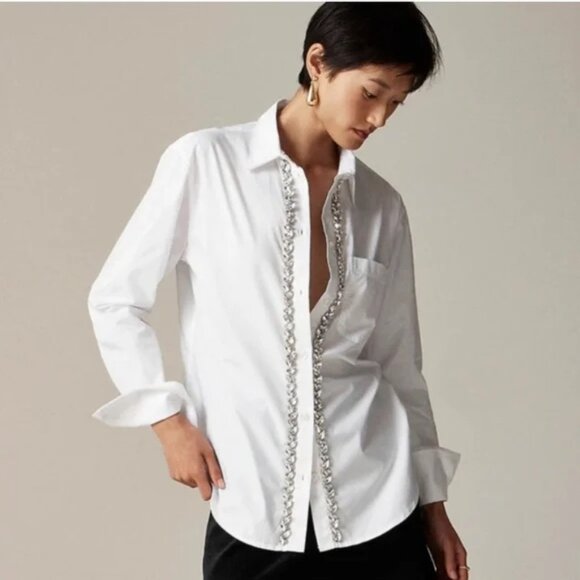 J. Crew White Button Down Shirt with Silver Accents - Picture 1 of 14